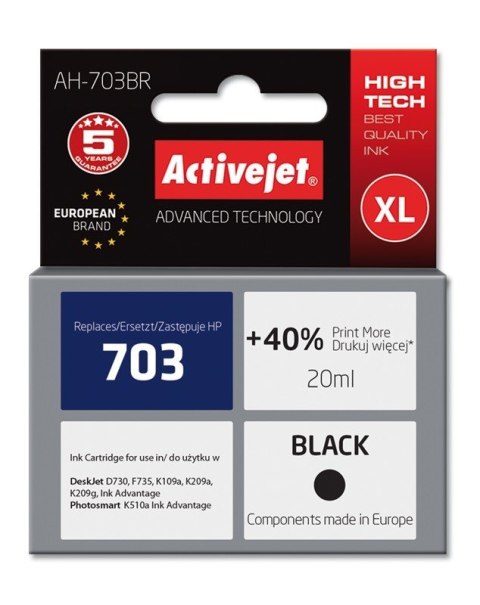Activejet Activejet AH-703BR Tusz (zamiennik HP 703 CD887AE; Premium; 20 ml; czarny)