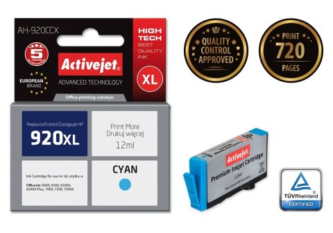 Activejet Activejet AH-920CCX Tusz (zamiennik HP 920XL CD972AE; Premium; 12 ml; niebieski)