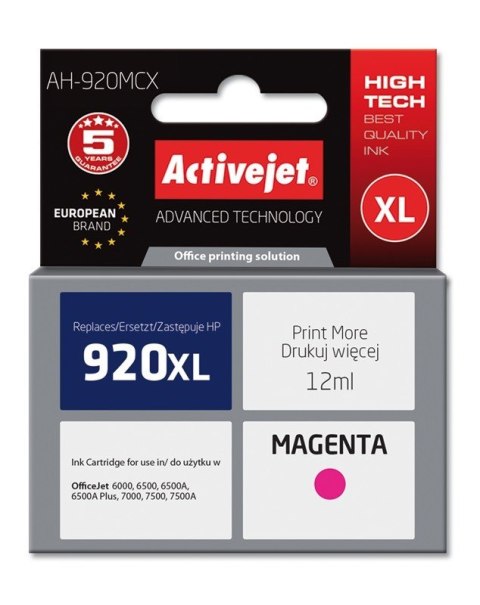 Activejet Activejet AH-920MCX Tusz (zamiennik HP 920XL CD973AE; Premium; 12 ml; czerwony)