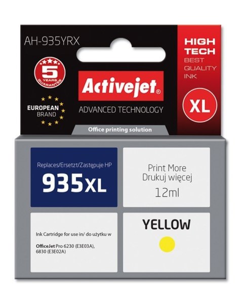 Activejet Activejet AH-935YRX Tusz (zamiennik HP 935XL C2P26AE; Premium; 12 ml; żółty)