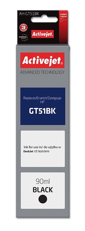 Activejet Activejet AH-GT51BK Buteleczka z tuszem z atramentem (zamiennik HP GT51BK M0H57AE; Supreme; 90 ml; 6000 stron, czarny).