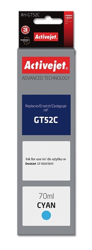 Activejet Activejet AH-GT52C Buteleczka z tuszem z atramentem (zamiennik HP GT52C M0H54AE; Supreme; 70 ml; 8000 stron, niebieski)