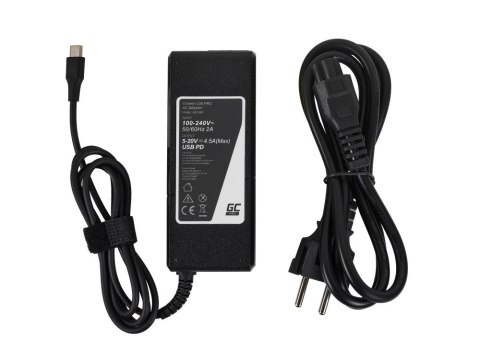 Green Cell GREEN CELL ZASILACZ / ŁADOWARKA USB-C 90W 5V-9V-12V-15V/3A, 20V/4.5A POWER DELIVERY (AD139P)