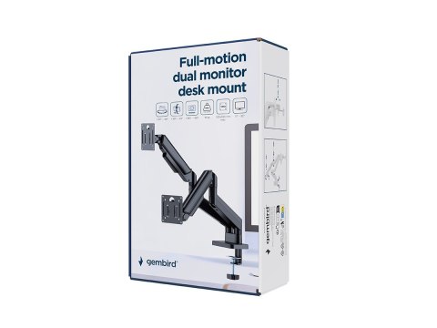 GEMBIRD GEMBIRD BIURKOWE RAMIĘ/UCHWYT NA DWA MONITORY (REGULOWANE) 17"-32", OBCIĄŻENIE DO 10KG, KOLOR CZARNY