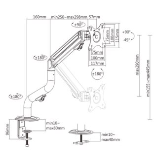 GEMBIRD GEMBIRD BIURKOWE REGULOWANE RAMIĘ/UCHWYT NA MONITOR 17-32, VESA 100X100MM, DO 8 KG