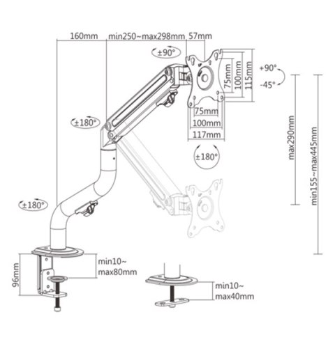 GEMBIRD GEMBIRD BIURKOWE REGULOWANE RAMIĘ/UCHWYT NA MONITOR 17-32, VESA 100X100MM, DO 8 KG