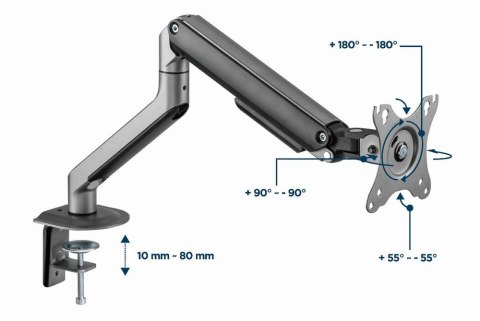 GEMBIRD GEMBIRD BIURKOWE REGULOWANE RAMIĘ/UCHWYT NA MONITOR 17-32, VESA 100X100MM, DO 9 KG, KOLOR SZARY