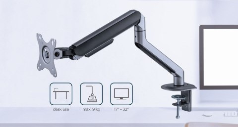 GEMBIRD GEMBIRD BIURKOWE REGULOWANE RAMIĘ/UCHWYT NA MONITOR 17-32, VESA 100X100MM, DO 9 KG, KOLOR SZARY