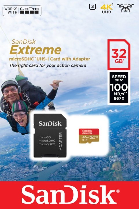 SanDisk Karta pamięci SanDisk Extreme SDSQXAF-032G-GN6AA (32GB; Class U3; Adapter, Karta pamięci)