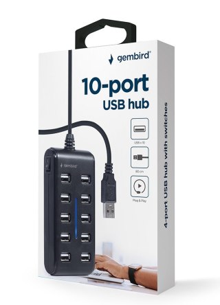 Gembird HUB USB 2.0 10-portowy czarny