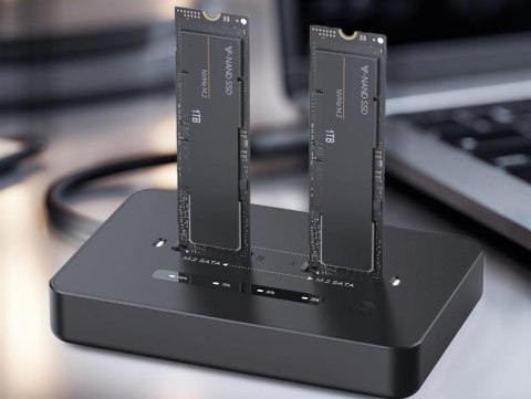 Gembird Stacja dokująca do komputerów stacjonarnych z dwoma dyskami SSD USB typu C, M.2 NVME (i SATA), czarna