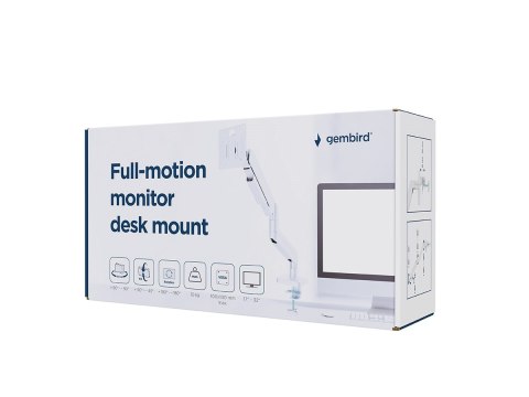 GEMBIRD GEMBIRD BIURKOWE, REGULOWANE RAMIĘ/UCHWYT NA MONITOR 17"-32", OBCIĄŻENIE DO 10 KG, KOLOR BIAŁY