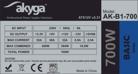 Akyga Zasilacz Akyga AK-B1-700 (700 W; Pasywne; 120 mm)