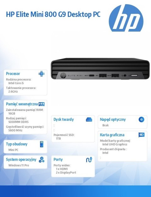 HP Inc. Komputer Elite Mini 800 G9 1TB/16GB/W11P 998R2ET