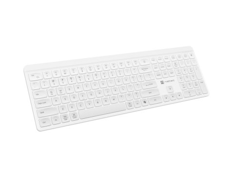 Natec Klawiatura Tang US bezprzewodowa BT + 2.4GHz cicha Slim biała