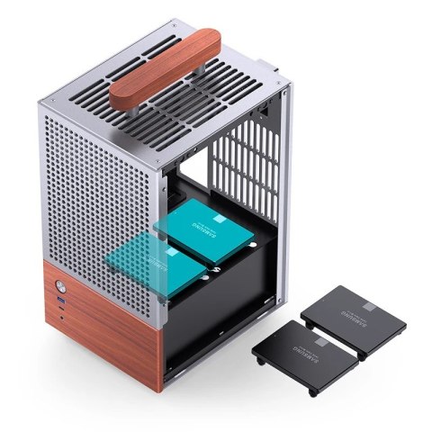 Jonsbo Obudowa PC Jonsbo T6 Mini-Tower, Mini-ITX, szkło hartowane, drewno - srebrna