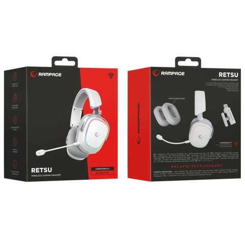 RAMPAGE RAMPAGE SŁUCHAWKI BEZPRZEWODOWE NAUSZNE RETSU BT 2.4G RGB WHITE