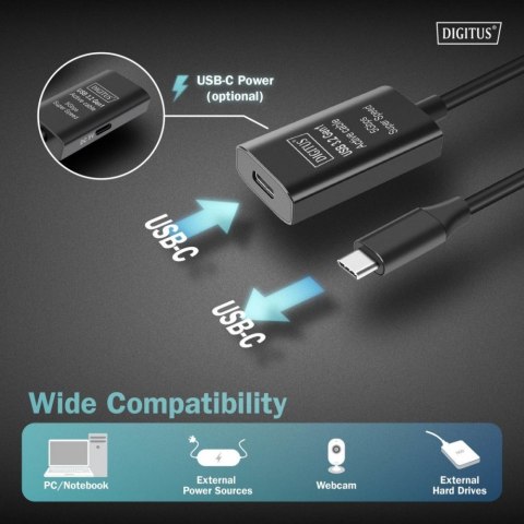 Digitus Kabel przedłużający aktywny USB-C - USB-C, USB 3.2 Gen1, 5Gbps, 5m