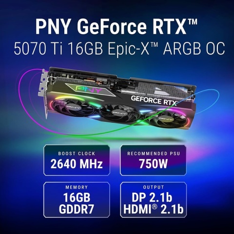 Karta Graficzna PNY GeForce RTX 5070 Ti ARGB EPIC-X RGB Overclocked 16GB