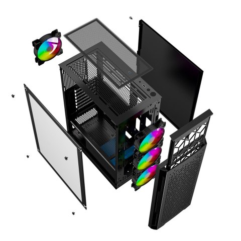 GEMBIRD GEMBIRD OBUDOWA FORNAX 400X MIDI-TOWER (2X USB 3.0, 1X USB 2.0, HD AUDIO, SZKLANY PANEL BOCZNY, PODŚWIETLENIE ARGB) CZARNA
