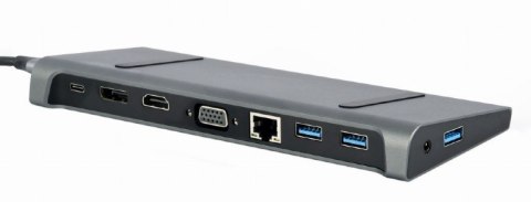 Gembird Adapter USB-C 9w1, HDMI, USB-C PD, VGA, DP, USBx3, Audio, LAN