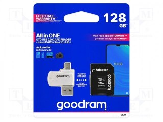 GoodRam Karta pamięci z adapterem i czytnikiem kart GoodRam All in one M1A4-1280R12 (128GB; Class 10; Adapter, Czytnik kart MicroSDHC, K