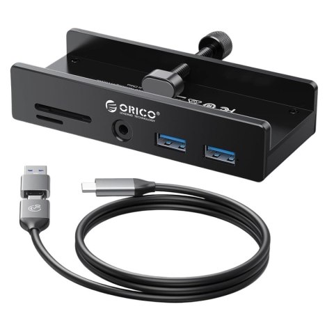 ORICO HUB USB-C Orico MH5PMM-10-BK-BP aktywny przykręcany, 2x USB-A, czytnik SD, minijack 3,5 mm, czarny