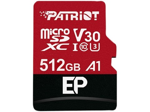 Patriot Memory Karta pamięci z adapterem Patriot Memory EP Pro PEF512GEP31MCX (512GB; Class 10, Class A1, Class U3, V30; Adapter, Karta pamięci