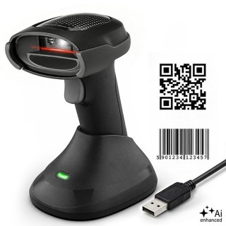 Qoltec Bezprzewodowy czytnik kodów kreskowych 1D 2D + stacja ładowania |QR | EAN | USB