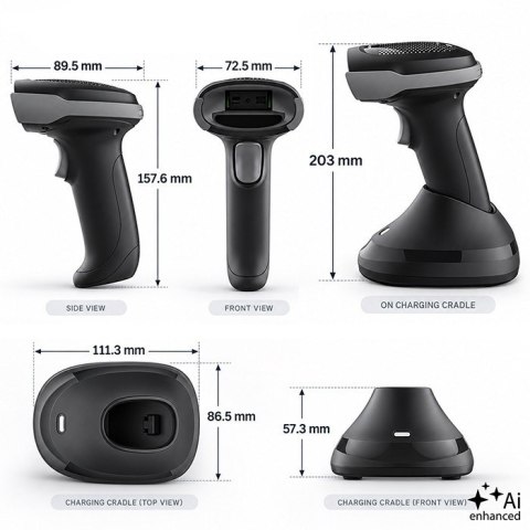 Qoltec Bezprzewodowy czytnik kodów kreskowych 1D 2D + stacja ładowania |QR | EAN | USB