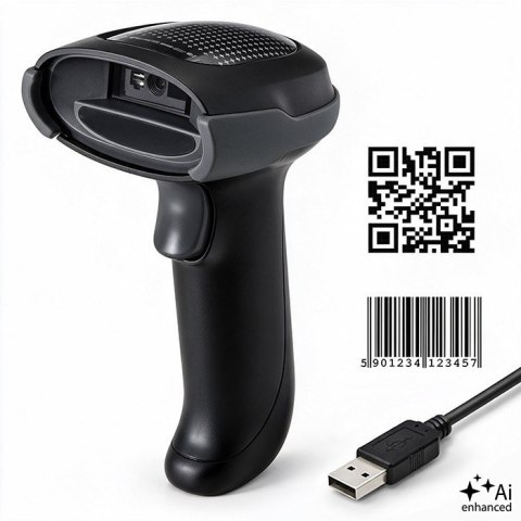 Qoltec Bezprzewodowy czytnik kodów kreskowych 1D 2D + stacja ładowania |QR | EAN | USB