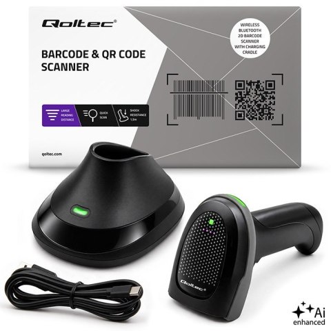 Qoltec Bezprzewodowy czytnik kodów kreskowych 1D 2D + stacja ładowania |QR | EAN | USB