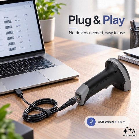 Qoltec Czytnik kodów kreskowych 1D 2D | QR | EAN | USB