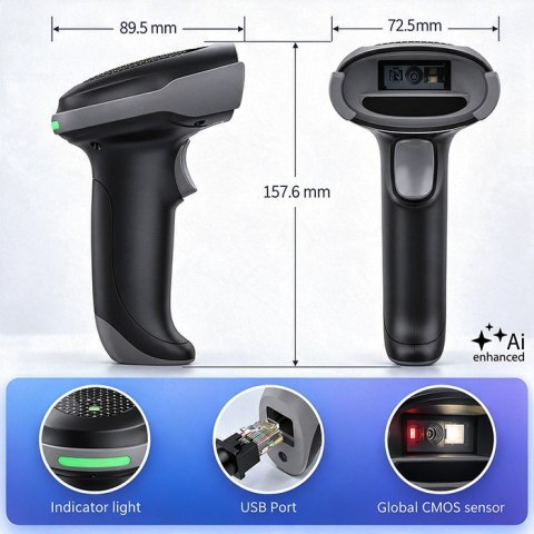Qoltec Czytnik kodów kreskowych 1D 2D | QR | EAN | USB