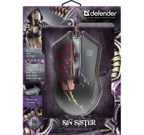 Defender DEFENDER MYSZ PRZEWODOWA GAMINGOWA SIN'SISTER GM-933 OPTIC 7200 DPI 6P 52933