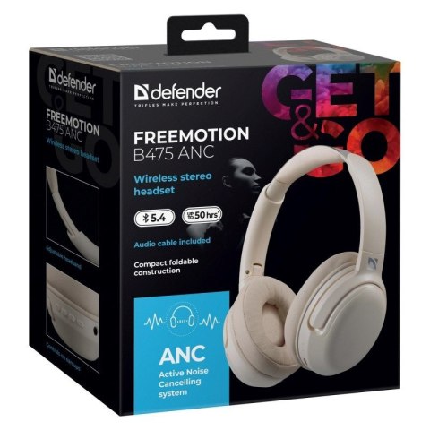 Defender DEFENDER SŁUCHAWKI NAUSZNE BLUETOOTH FREEMOTION B475 ANC BEŻOWE 63475