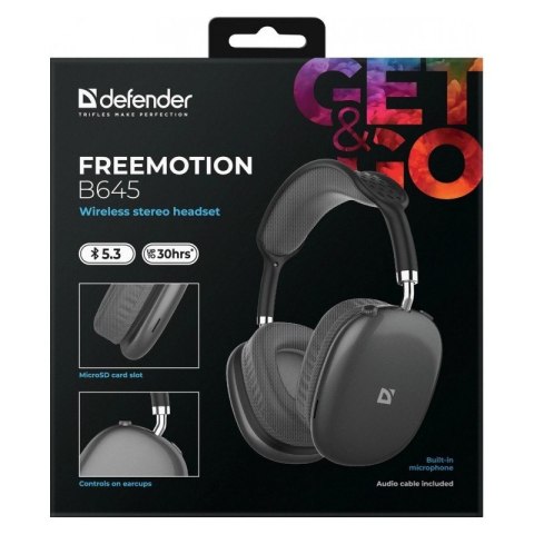 Defender Słuchawki bezprzewodowe nauszne FREEMOTION B645 czarne