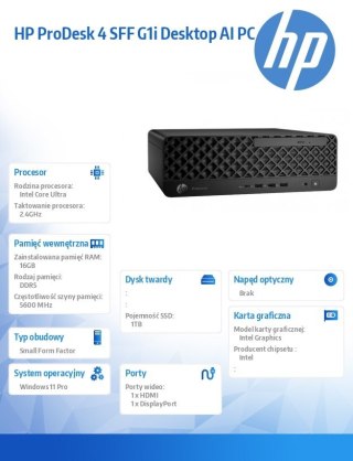HP Inc. Komputer ProDesk 4 SSF G1i U7-265 1TB/16GB/W11P 9H7U7ET