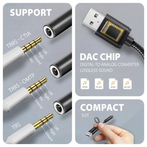 AXAGON ADA-HA Zewnętrzna karta dźwiękowa USB-A 32bit DAC, 384kHz, 3.5mm (F) złącze