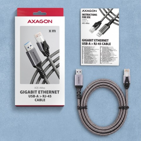 AXAGON ADE-AM20 USB-A Gigabit Ethernet adapter z zintegrowanym kablem sieciowym CAT6 RJ-45 2 m