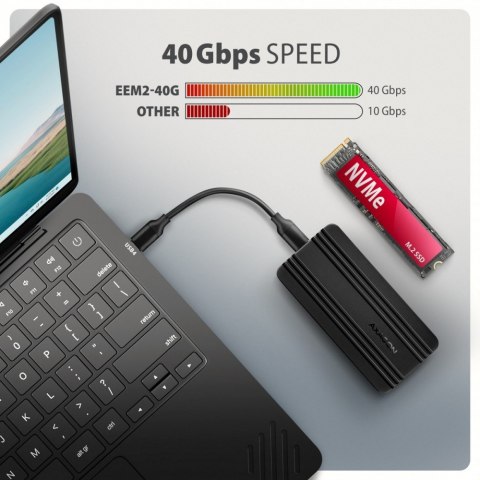 AXAGON EEM2-40G Obudowa zewnętrzna aluminiowa USB4 Gen 3x2 M.2 SSD NVMe 40Gbps chłodzenie pasywne, kabel USB-C, silikonowe etui