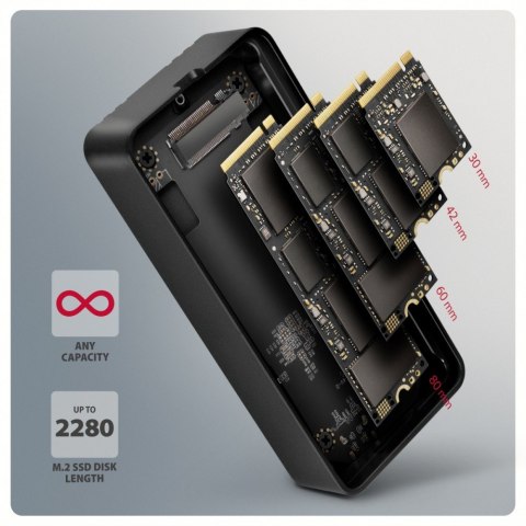 AXAGON EEM2-40G Obudowa zewnętrzna aluminiowa USB4 Gen 3x2 M.2 SSD NVMe 40Gbps chłodzenie pasywne, kabel USB-C, silikonowe etui