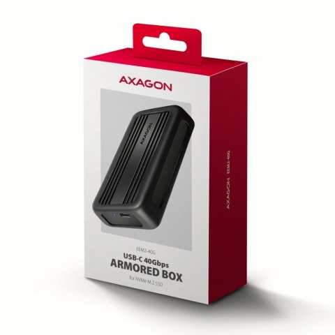 AXAGON EEM2-40G Obudowa zewnętrzna aluminiowa USB4 Gen 3x2 M.2 SSD NVMe 40Gbps chłodzenie pasywne, kabel USB-C, silikonowe etui