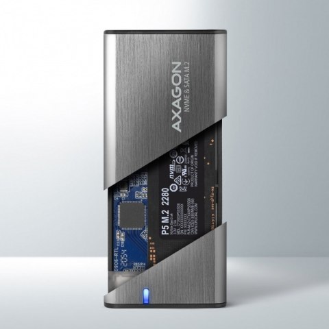 AXAGON EEM2-SG2 Obudowa zewnętrzna kompaktowa na dysk M.2 NVMe/SATA 2242-2280, USB-C 10Gbps, bez śrub, UASP/TRIM, aluminiowa, redukcja 