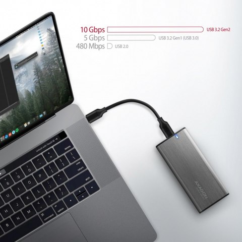 AXAGON EEM2-SG2 Obudowa zewnętrzna kompaktowa na dysk M.2 NVMe/SATA 2242-2280, USB-C 10Gbps, bez śrub, UASP/TRIM, aluminiowa, redukcja 