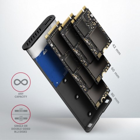 AXAGON EEM2-SG2 Obudowa zewnętrzna kompaktowa na dysk M.2 NVMe/SATA 2242-2280, USB-C 10Gbps, bez śrub, UASP/TRIM, aluminiowa, redukcja 