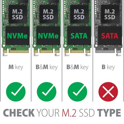 AXAGON EEM2-SG2 Obudowa zewnętrzna kompaktowa na dysk M.2 NVMe/SATA 2242-2280, USB-C 10Gbps, bez śrub, UASP/TRIM, aluminiowa, redukcja 