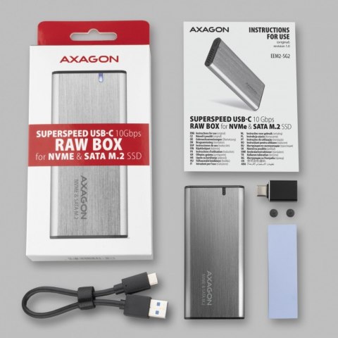 AXAGON EEM2-SG2 Obudowa zewnętrzna kompaktowa na dysk M.2 NVMe/SATA 2242-2280, USB-C 10Gbps, bez śrub, UASP/TRIM, aluminiowa, redukcja 