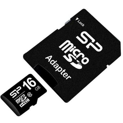 Silicon Power Karta pamięci Silicon Power microSDHC 16GB Class 10 + ADAPTER microSD-SD (SP016GBSTH010V10SP)