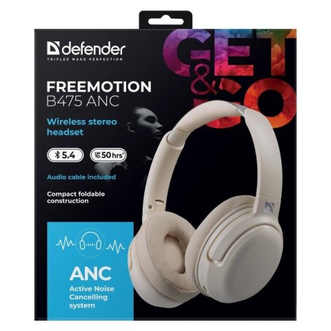 Defender DEFENDER SŁUCHAWKI NAUSZNE BLUETOOTH FREEMOTION B475 ANC BEŻOWE 63475